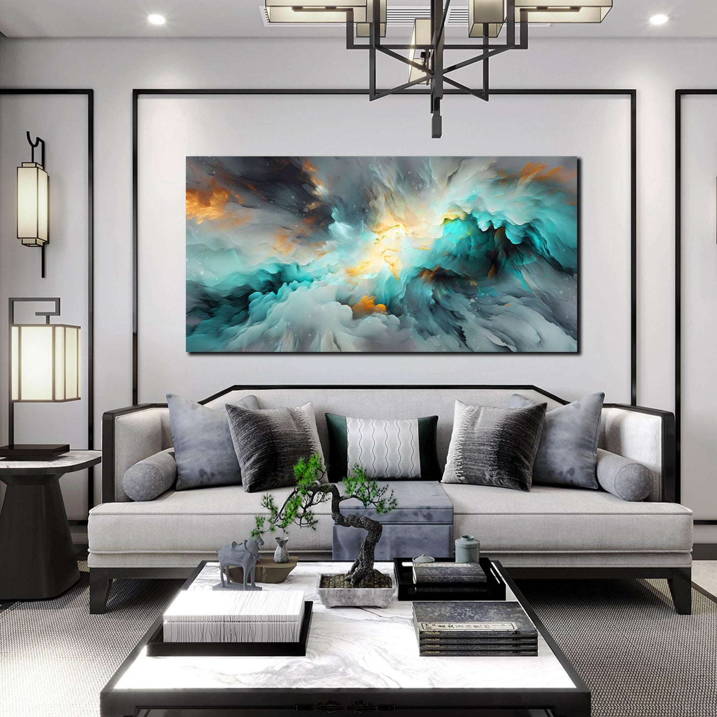 LAOTOART Snowy Mountain Wall Canvas Art for Living Room - Natural Landscape Art Work for Office Walls - Teal Bedroom Wall Decor Above Bed Size 24" x 48"
