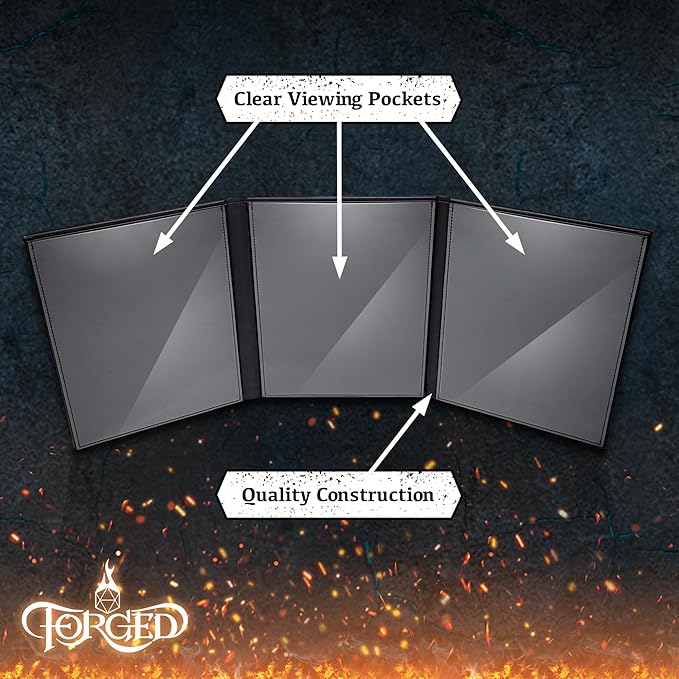 Game Master Screen - 30in Portrait DM Screen Compatible with Dungeons and Dragons and Other TTRPG - Faux Dragon Skin with Clear Dry Erase 8.5 x 11 Pockets - Slipcase Stores with DND Books - Black