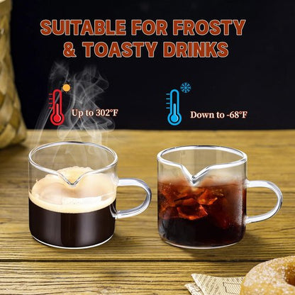 Gulex Espresso Cups, Shot Glass Coffee Espresso Cups with Pour Spout, 4 oz, Clear, Set of 2 (Set of 2)