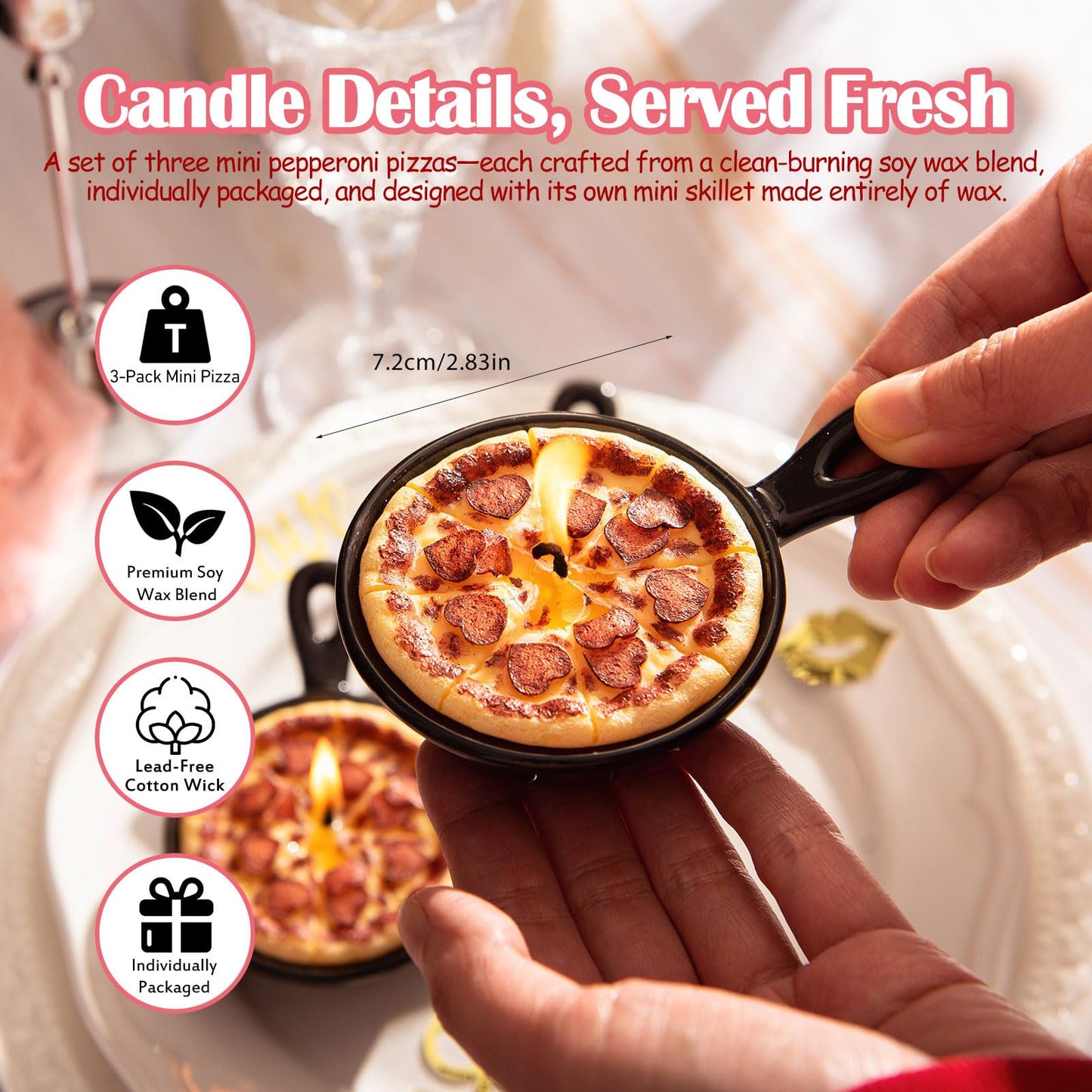 Pepperoni Pizza Scented Vegetable Wax Candles Trio(3Pcs/Pack)
