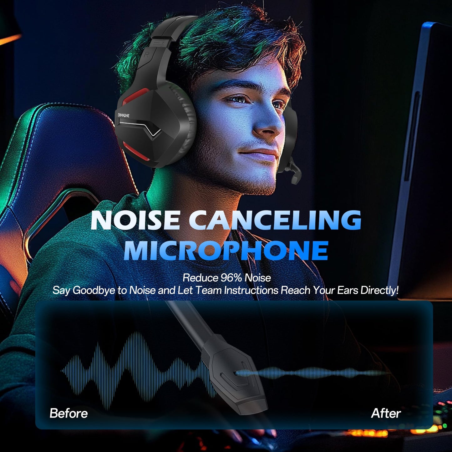 BINNUNE Xbox Wireless Gaming Headset for Xbox Series X/S, Xbox One,120H Ultra-Long Battery, Bluetooth 5.3 Gaming Headphones with Noise-Canceling Mic, Comfortable Over-Ear Headphones