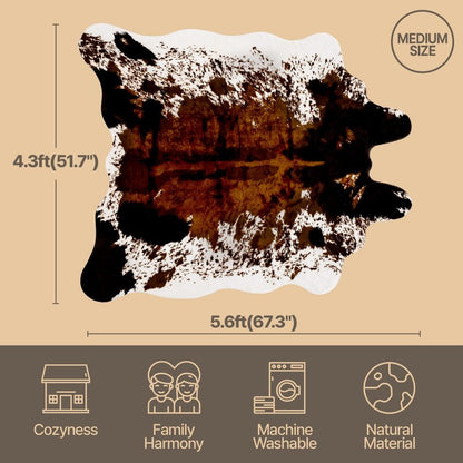 CONBEN Faux Cowhide Rug Large (4.3ft x 5.6ft) - Non-Slip Backing, Cow Print Decor - Fireplace Hearth Rug, Wall Art Farmhouse, Western Floor Rugs for Living Room, Bedroom, Dining Area or Office