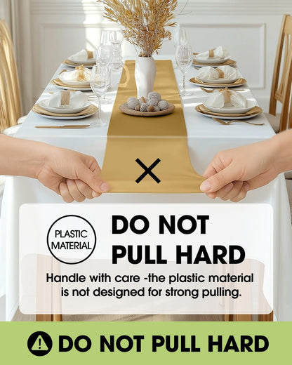 Pureegg Gold Plastic Table Runners - 10 Pack, 14'' x 108'', Water Resistant & Disposable Centerpiece Decorations for Table Cloth, Wedding, Birthday, Holiday, Baby Shower, Party, Home Decor