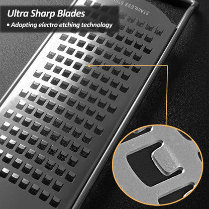 Vovoly 4-Pcs Pro Set Zester Grater Set, Cheese Grater with Razor-Sharp Stainless Steel Blade, Fine/Coarse/Extra Coarse/Slider Attachment