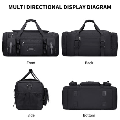 WITZMAN Duffle Bag for Men Large Carry On Weekender Bag 54L Nylon Duffle Gym Bags for Travel with Shoes Compartment(B717 Black)