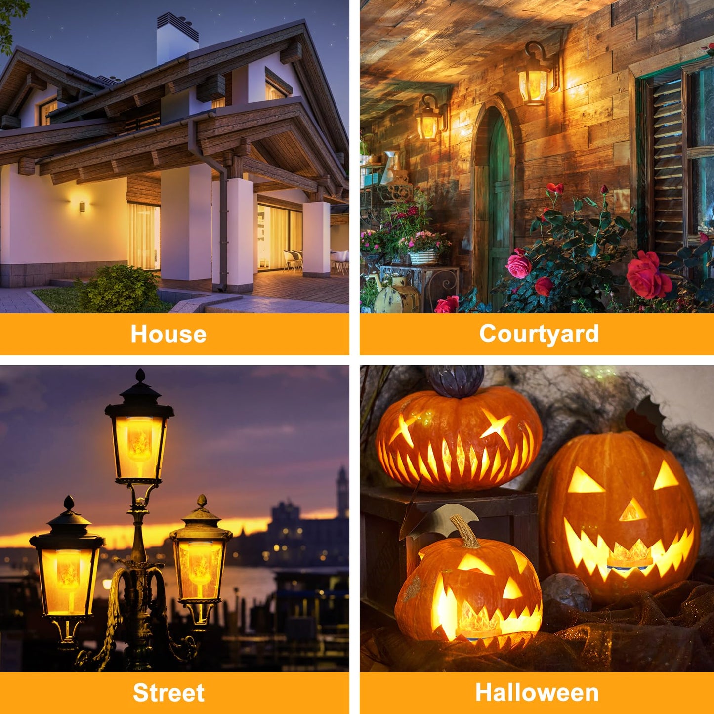 CPPSLEE Upgraded LED Flame Light Bulbs, 4 Modes Flickering Light Bulbs, E26 Base Fire Flame Bulb for Halloween Decorations Outdoor, Christmas Lights Patio Indoor Home Decor (Yellow, 2 Pack)