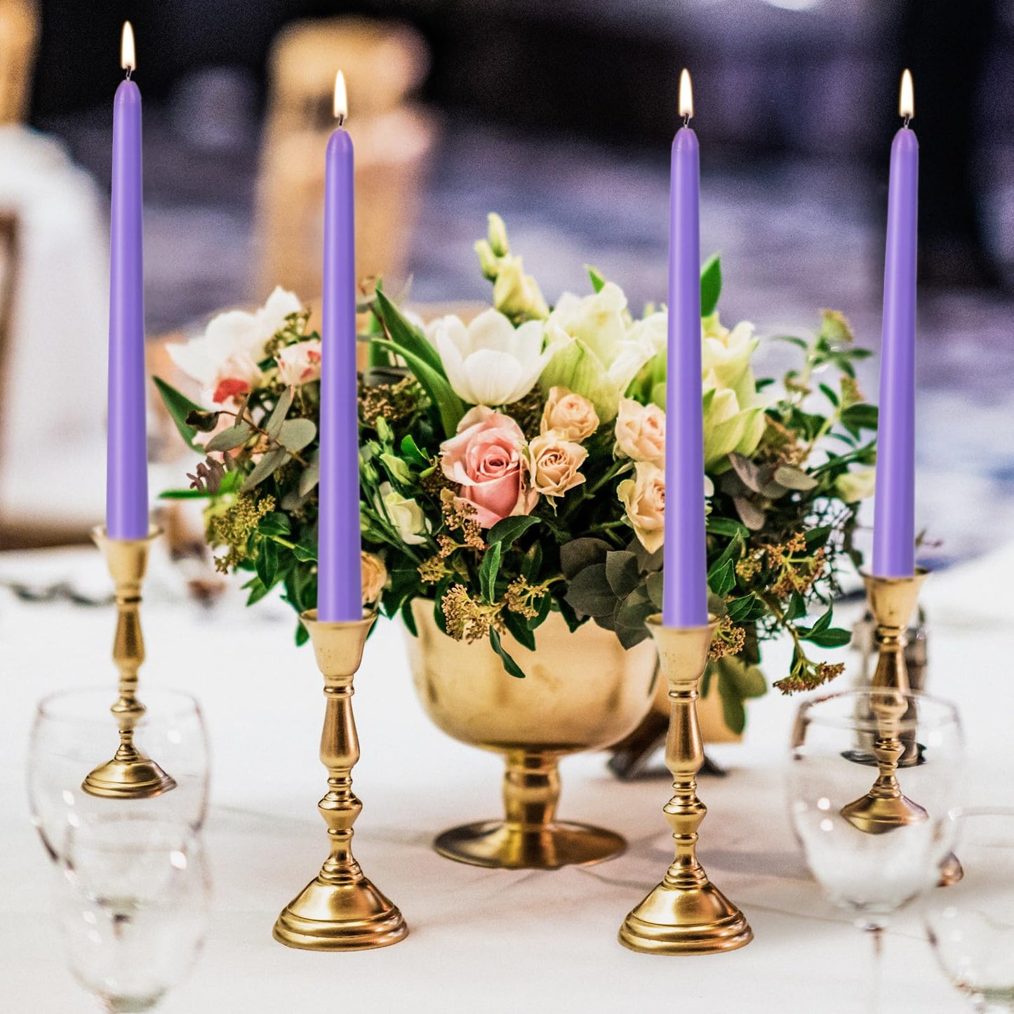 KONNI 0.87×10 Inch Violet Taper Candles, Unscented and Smokeless Tall Candlesticks, 10 Pack Tapered Candles with Cotton Wicks, Long Burning, Ideal for Weddings, Dinner Parties, and Home Décor