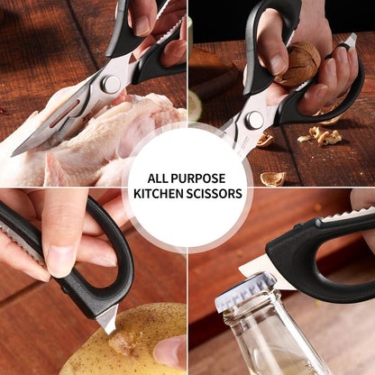 MAD SHARK Kitchen Scissors - Heavy Duty Stainless Steel Utility Shears with Comfort Grip | Black