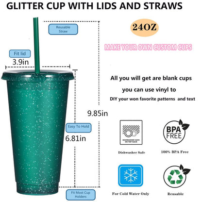 Suertestarry Tumbler with Straw and Lid,Water Bottle Iced Coffee Travel Mug Cup,Reusable Plastic Cups,Perfect for Parties,Birthdays,24oz-15 Pack (15 Pack Glitter, 15 pack)