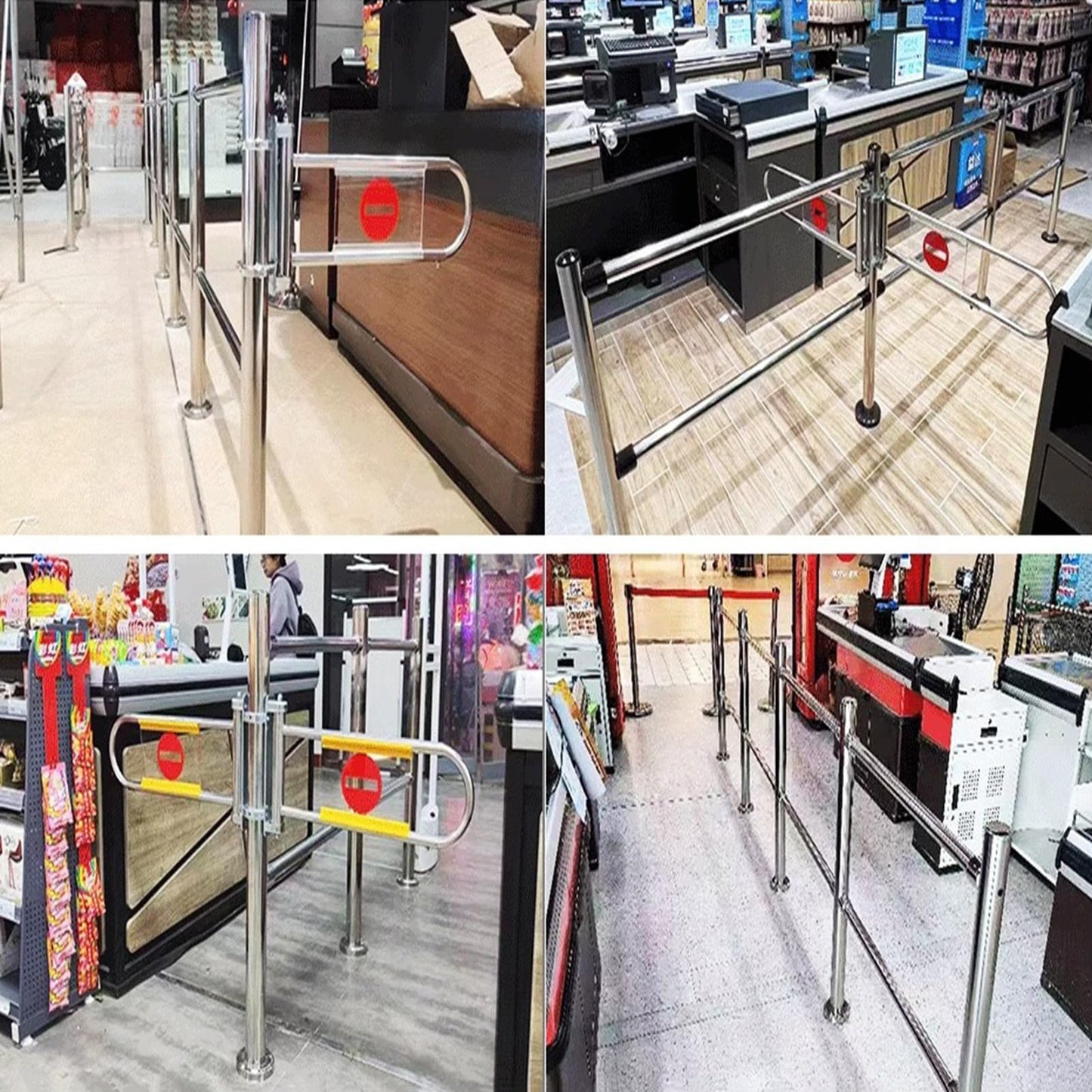 MSHOSAC Supermarket Cashier Counter Safety Gate - One-Way Metal Entrance with Automatic Closing Swing - Spring-Loaded Design for Warehouse & Mall Use (Black, 200x100cm)