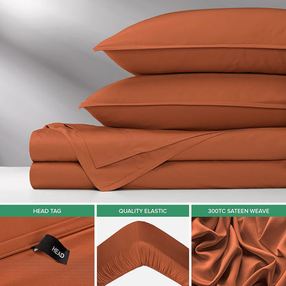 Pure Bamboo Queen Sheets - Luxuriously Soft & Cooling 100% Organic Viscose Bed Set | Terracotta Color