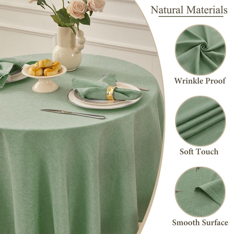 UKOMIUT Rectangle Table Cloth, Waterproof and Stain Resistant Linen Style Farmhouse Tablecloth, Washable Faux Decoration Fabric Table Cover for Kitchen Dinning or Outdoor use, Sage Green 52 x 70 Inch