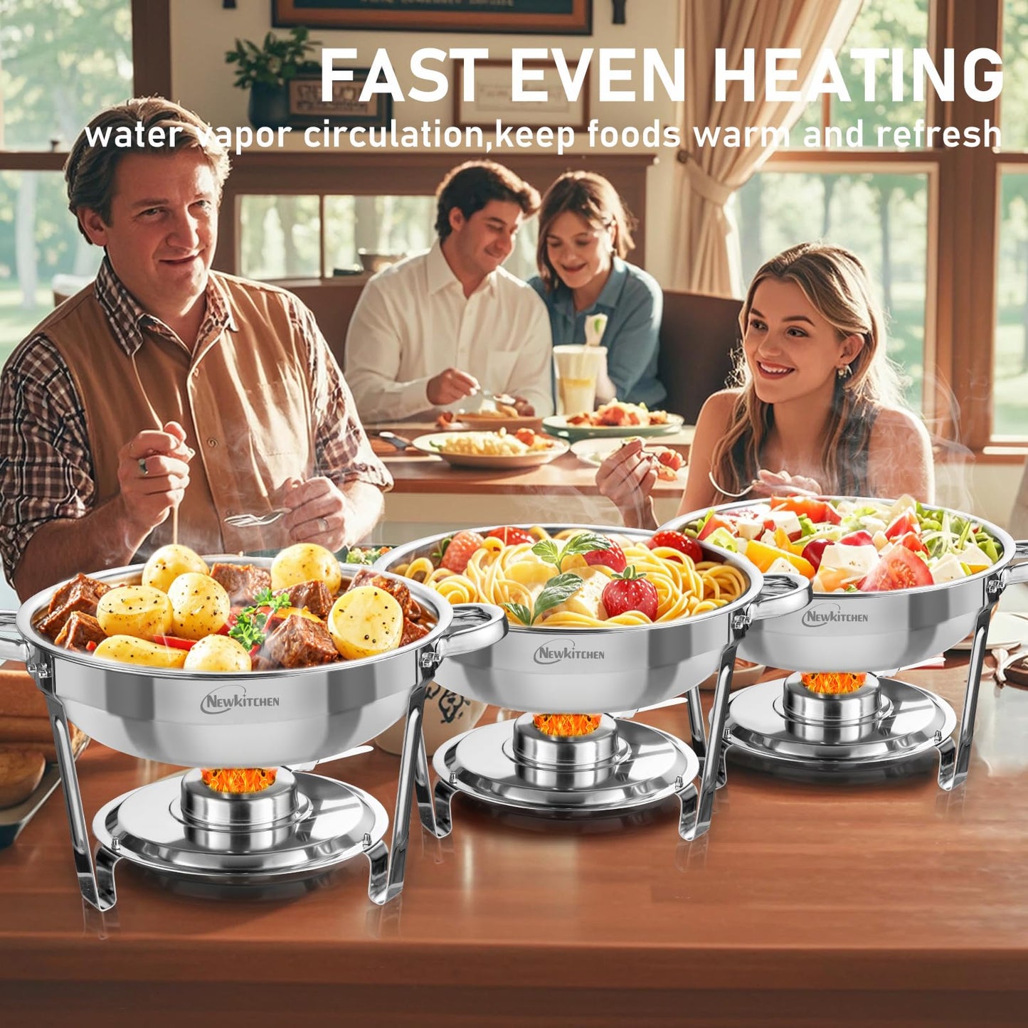 Chafing Dishes for Buffet 4 Pack, 5 QT Round Chafing Dishes for Buffet [Transparent Glass Cover] Stainless Steel Chafing Dish Buffet Set for Any Party