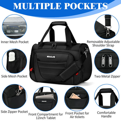 MIAOJIE Underseat Carry On luggage Bag Airplanes Personal Item Bags Weekender Overnight Travel Tote Bag Shoulder Small Softside Carry on Luggage Travel Duffel Bags For Men Women -16 IN Black