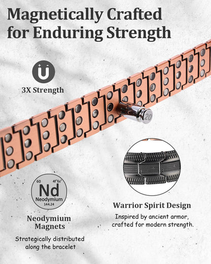 Fashtour 3X Copper Bracelet for Men Triple Ultra Strength Magnets, Masculine Design Pure Copper Magnetic Bracelet, Adjustable Length with Sizing Tool (Black2)
