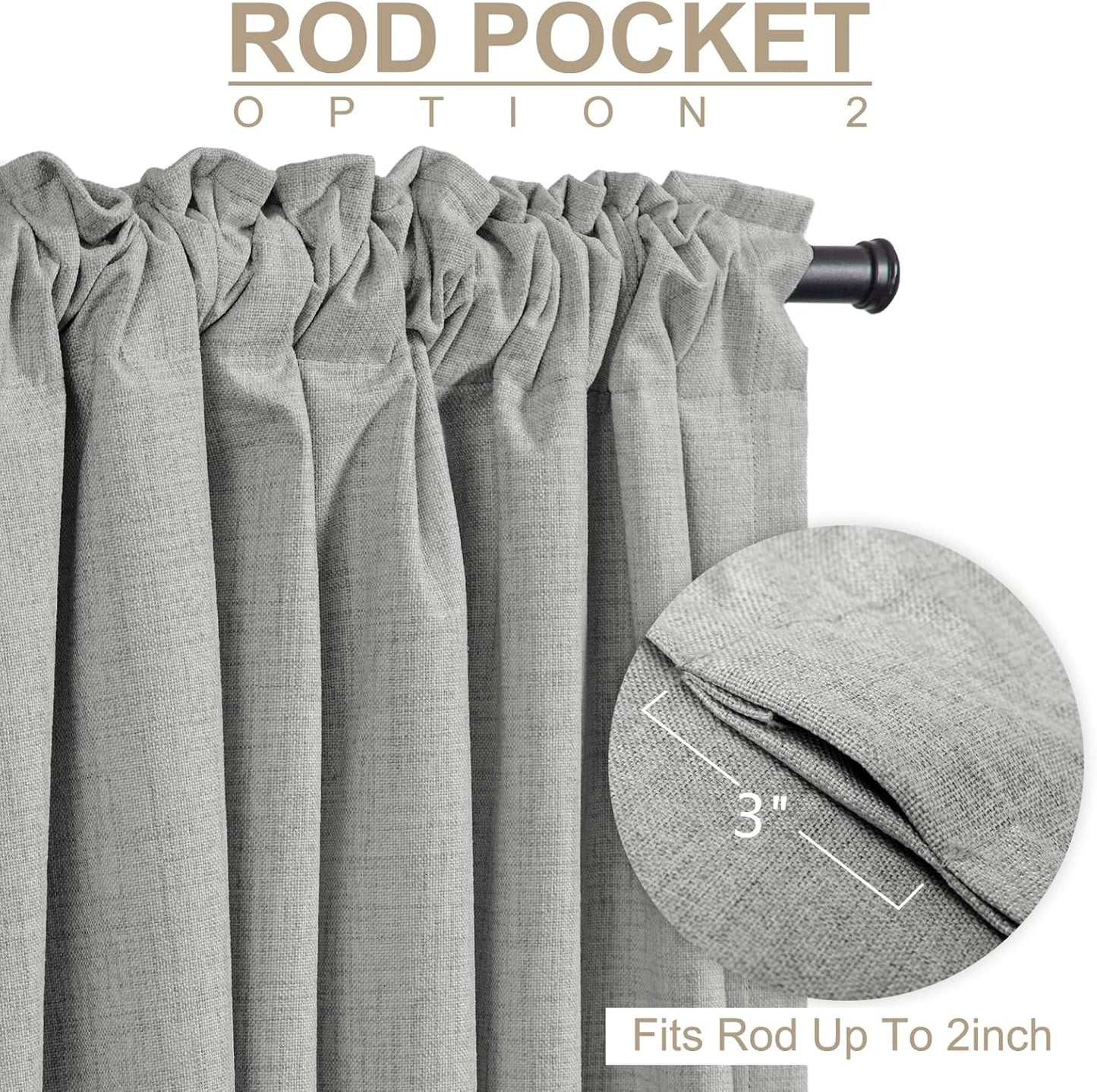 Skiennix 100% Blackout Linen Curtains - Thermal Insulated Drapes, 50" W x 90" L, Ash Grey, 2 Panels Set