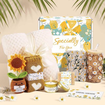 Self Care Gifts for Women Gift Baskets，Sending Sunshine Thinking of You Care Package Spa Gift Sets, Birthday Christmas Gifts for Women Best Friends Mom Sister Wife Grandma Her - Ivory