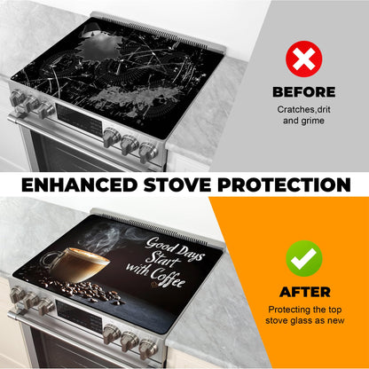 BSFHH Heat-Resistant Glass Stove Top Cover with Anti-Slip Rubber Coating – Electric Stove Protector, Scratch-Resistant, Expands Counter Space, Stylish Kitchen Decor (Cafe)