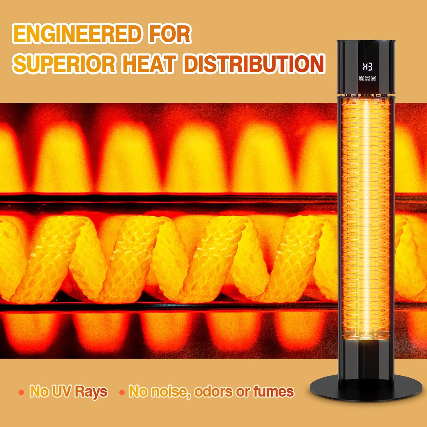 Portable Outdoot Electric Heater, Infrared Patio Heater for Outdoor/Indoor Use, garage heater electric, 1500W, BLACK