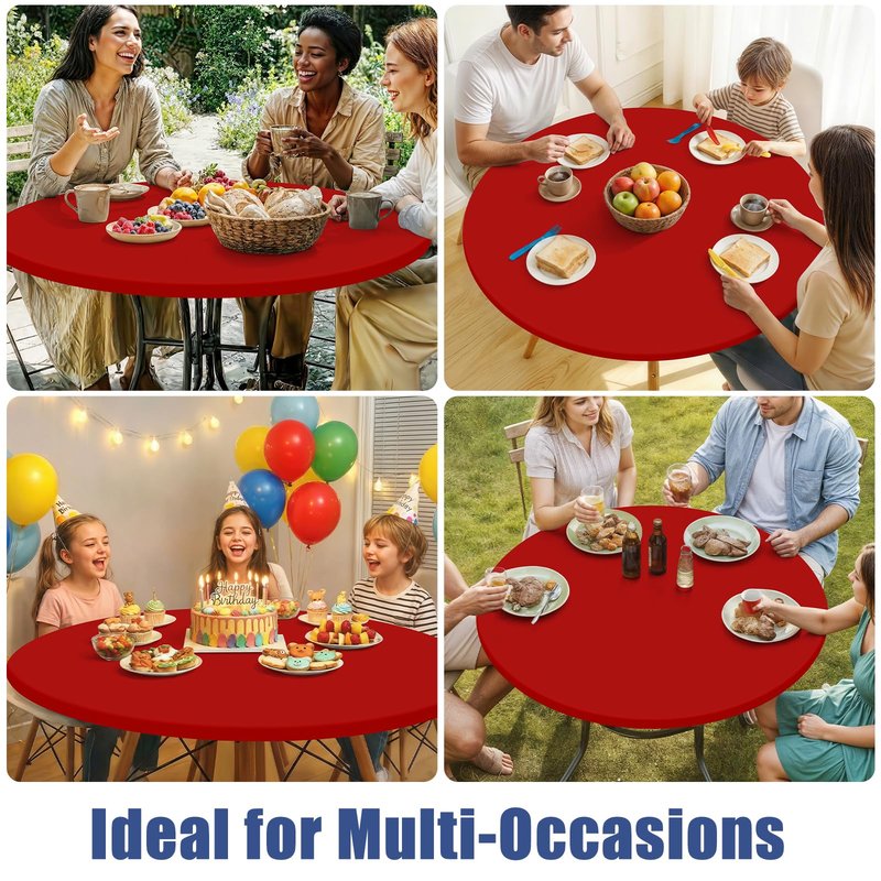 Moosfor Round Spandex Tablecloth, Elastic Fitted Waterproof Tablecloths for 45"-56" Tables, Stretch Washable Picnic Table Cover for Camping, Dining, Indoor and Outdoor, Red