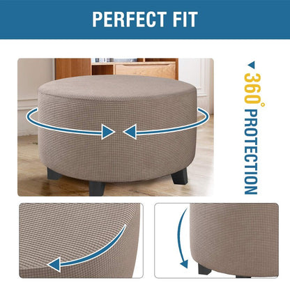 H.VERSAILTEX Ottoman Cover Stretch Ottoman Slipcover Round Ottoman Storage Cover Folding Stool Covers Furniture Protector Cover for Footrest Ottoman Fit Dia 30" - 41", Taupe