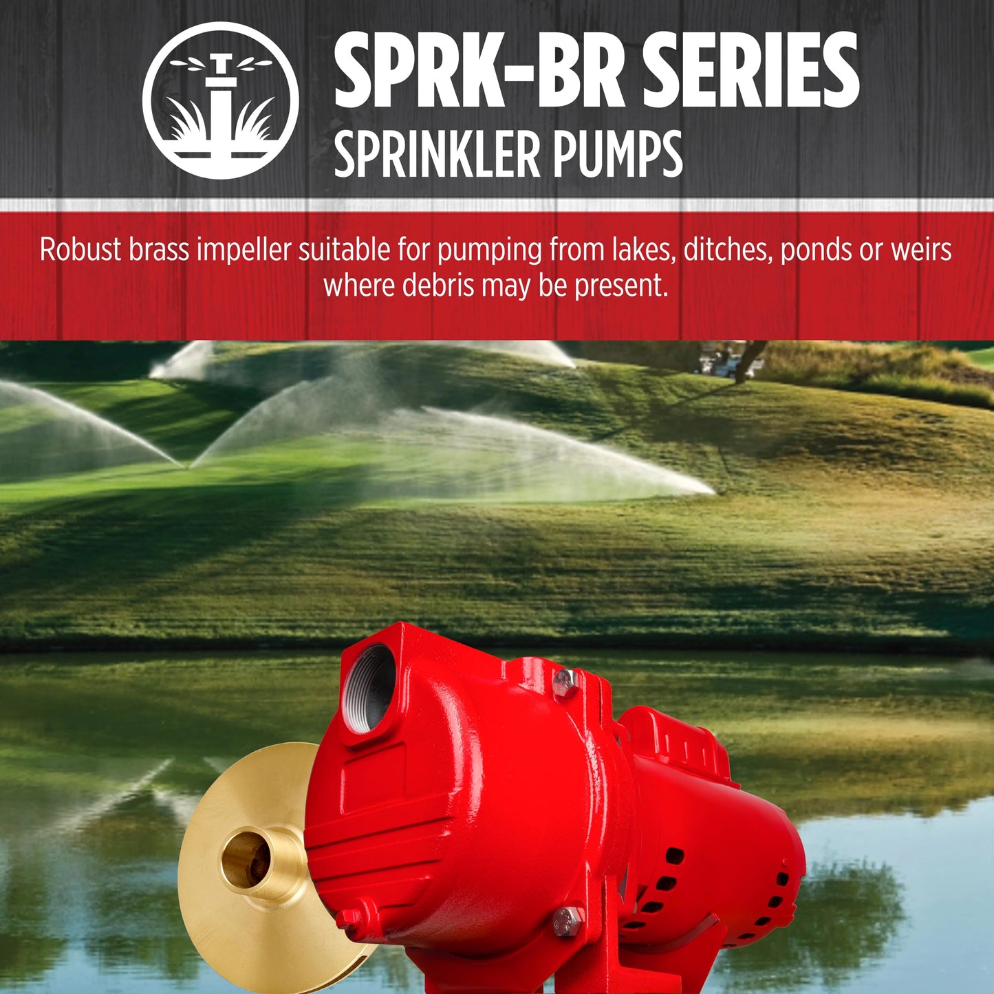 Red Lion RL-SPRK-200-BR, 230 Volt, 2HP, 77 GPM, Sprinkler/Irrigation Pump with Brass Impeller, Red, 97102002