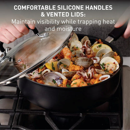 T-Fal Ultimate Hard Anodized Nonstick Fry Pan With Lid 12 Inch, Oven Broiler Safe 400F, Lid Safe 350F, Cookware, Pots and Pans, Kitchen Frying Pans, Skillets, Home, Dishwasher Safe, Black