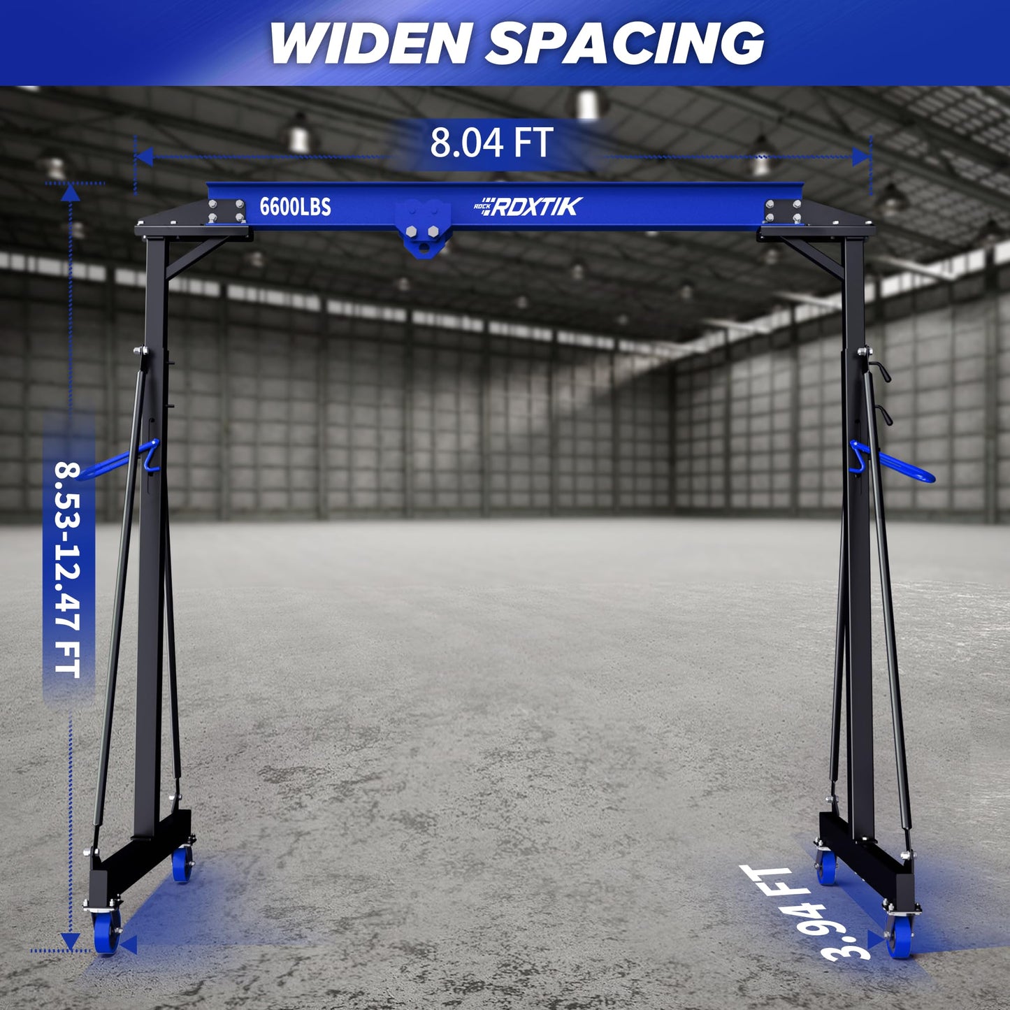 RDXTIK 3 Ton 6600LB Gantry Crane, 3 Ton Manual Trolley, 9.06FT Max Width, Portable Shop Crane with 8.53-12.47 FT Adjustable Height, Dark Blue