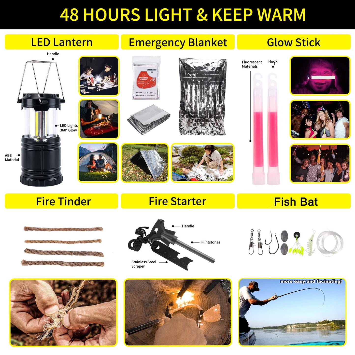 Survival Kit and First Aid kit, 160 Pcs Emergency Supplies Camping Accessories with Upgraded Molle Bag, Gifts for Men and Women Outdoor Adventure Camping Hiking Hunting