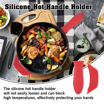 Cast Iron Handle Cover Silicone Pot Holders 2PCS Cast Iron Skillet Handles Cover Heat Resistant Silicone Hot Handle Holder Cast Irons Handless Sleeve for Frying Pan Cast Irons Skillet Griddle Cookware