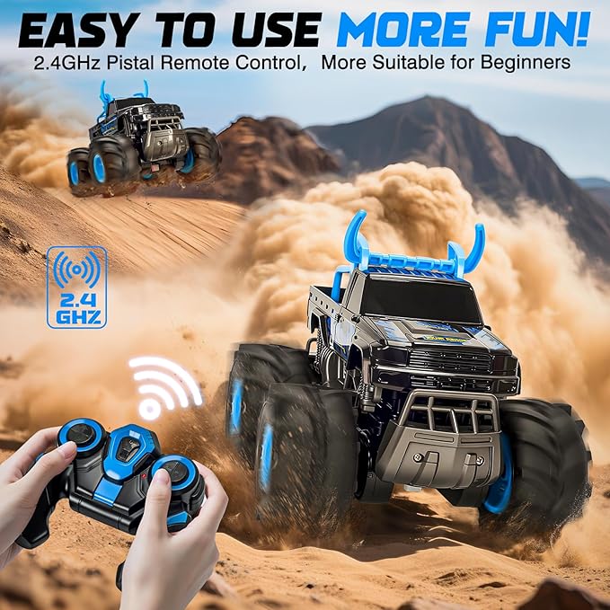 BainGesk Waterproof Remote Control Monster Truck Toys 1:16 RC Car 2.4GHz 4WD All Terrain Car Toys with 2 Rechargeable Batteries Off-Road Truck Gifts for 6 7 8 9 10 11 12 Year Old Boys