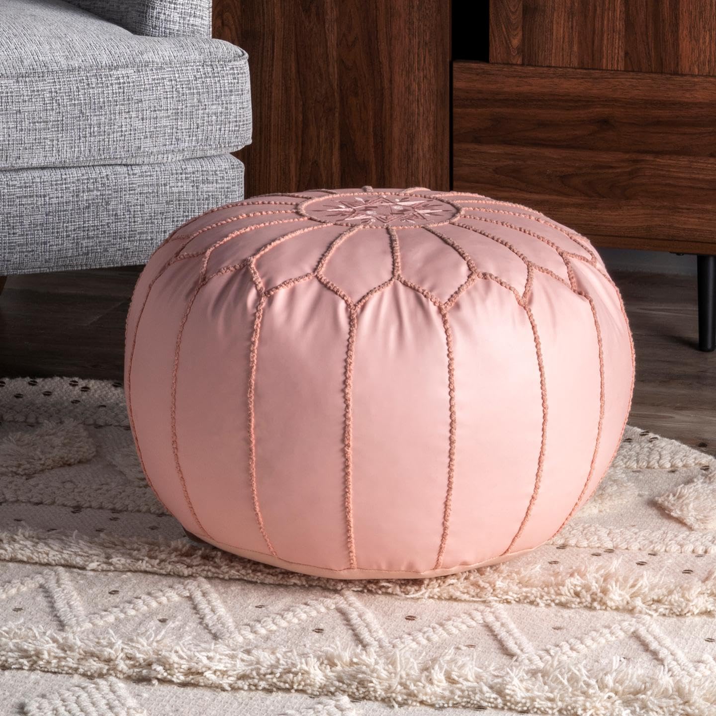 nuLOOM Classic Moroccan Faux Leather Filled Ottoman Pouf