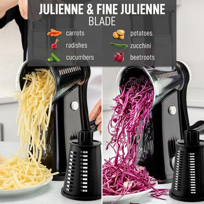Zulay Kitchen Rotary Cheese Grater 5 Blade Cheese Shredder - Manual Hand Crank Cheese Grater With Reinforced Suction & 5 Interchangeable Drums - Easy to Use, Vegetable Chopper Round Mandoline Slicer
