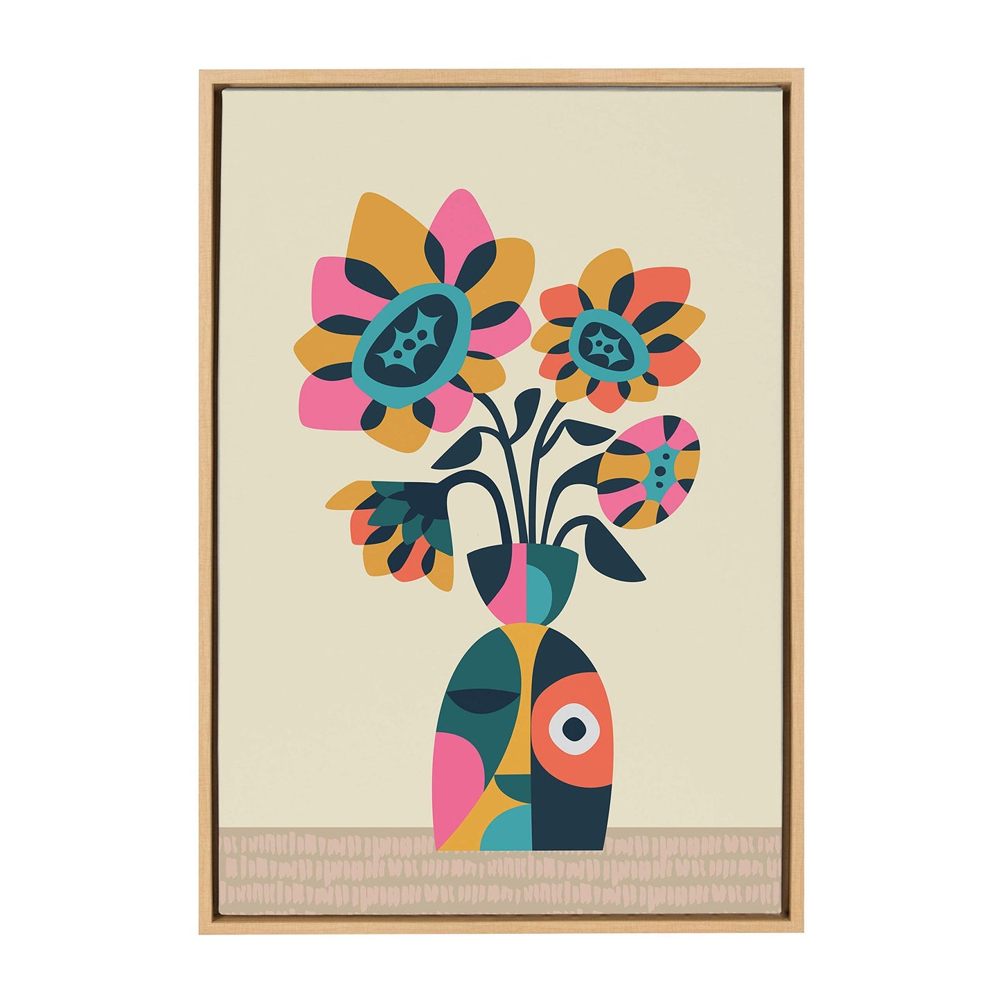 Kate and Laurel Sylvie Mid Century Modern Sunflowers Framed Canvas Wall Art by Rachel Lee of My Dream Wall, 23x33 Natural, Floral Art for Wall