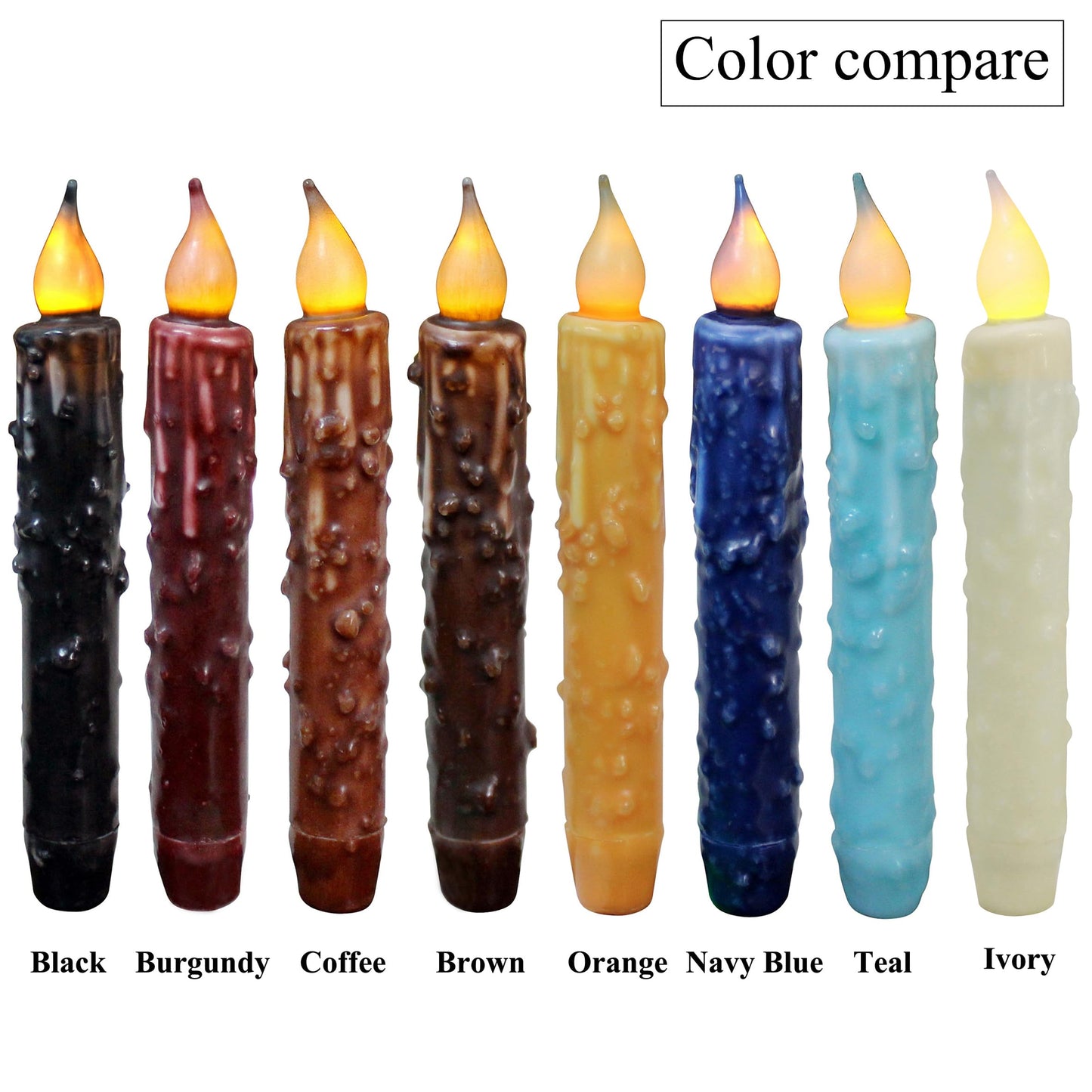 CVHOMEDECO. Real Wax Hand Dipped Battery Operated LED Timer Taper Candles Rustic Primitive Flameless Lights Décor, 6-3/4 Inch, Coffee, 6 PCS in a Package