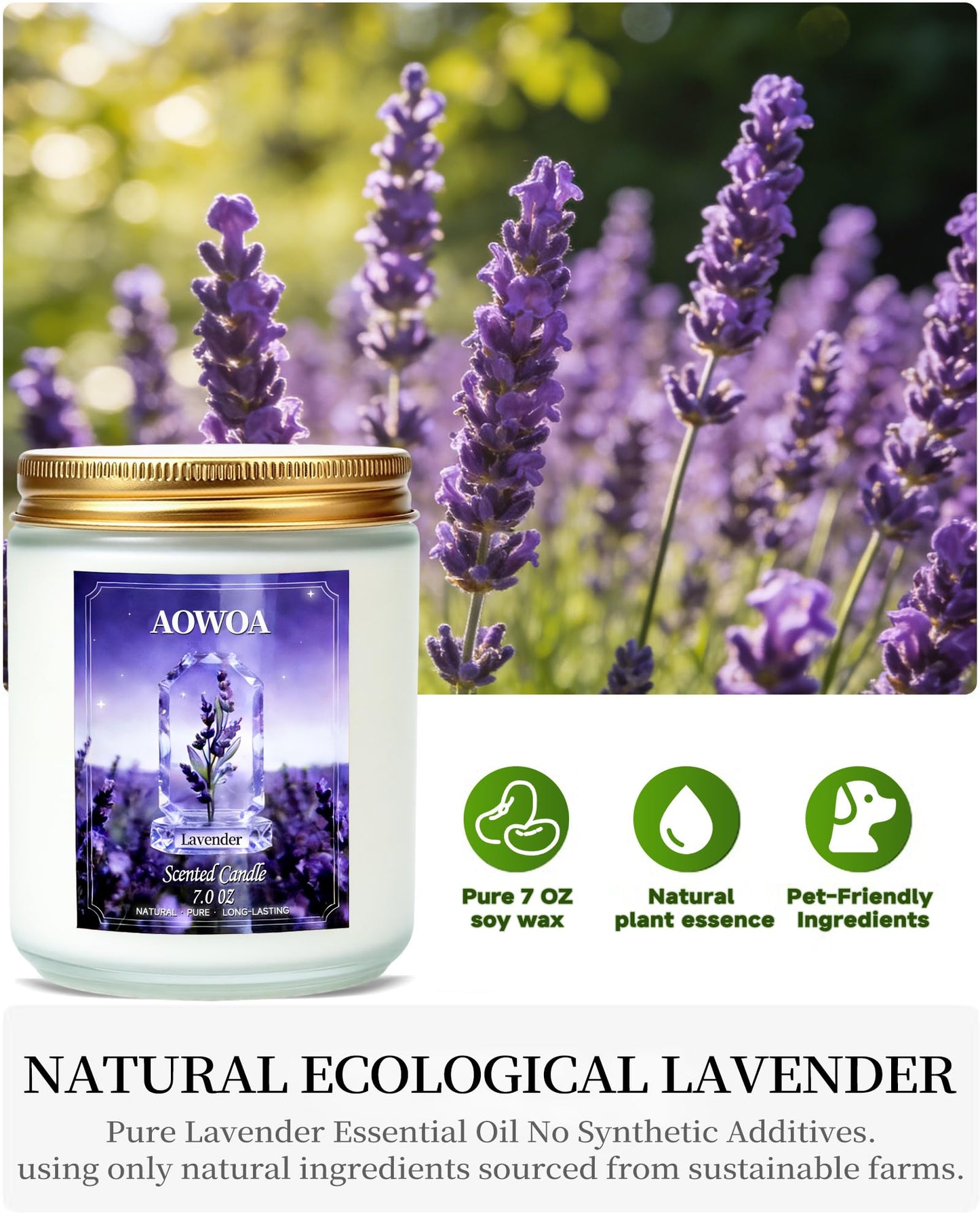 AOWOA Lavender Scented Candles for Women -Aromatherapy Candle, Natural Soy Candles for Home Scented 7oz, Long Lasting Non-Toxic Clean Burning, Mom Birthday Candles Valentines Day Gifts