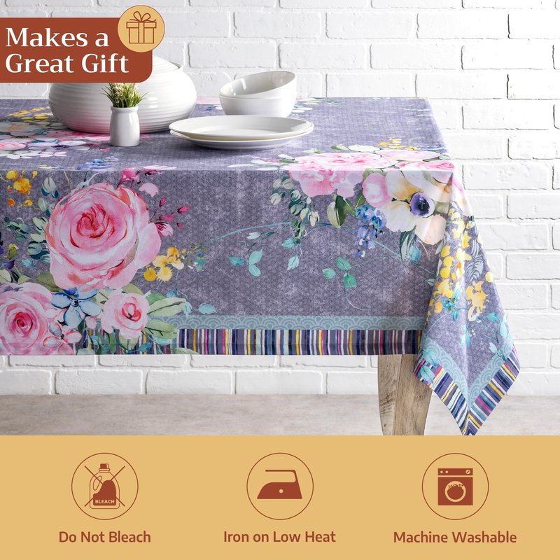 Maison d' Hermine Table Cloth Rectangle Table 100% Cotton 54 x 72 Inches Tablecloth Reusable Decorative for Dining Kitchen Farmhouse Gifts for Mothers Day Spring Summer - Sweet Rose Lavender - Lush