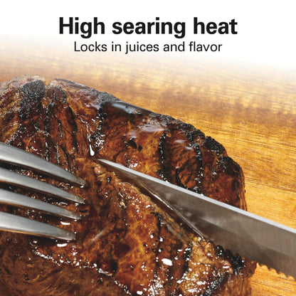 Hamilton Beach Electric Indoor Searing Grill with Viewing Window & Adjustable Temperature Control to 450F, 118 sq. in. Surface Serves 6, PFAS-Free Removable Nonstick Grate, Stainless Steel