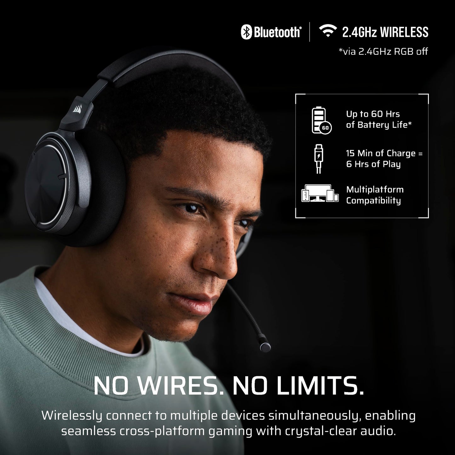 Corsair Virtuoso MAX Wireless Gaming Headset – Dolby Atmos, Active Noise Cancelling, Sonarworks SoundID, Simultaneous 2.4GHz Wireless & Bluetooth, 50mm Graphene Drivers, PC, Mac, PS5/PS4 – Carbon