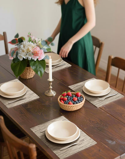 Leetaltree Light Brown Placemats Set of 12 - Heat Resistant Non-Slip Place mats for Dining Table, Washable Durable PVC Vinyl Woven Table Mats（Light Brown, 12）