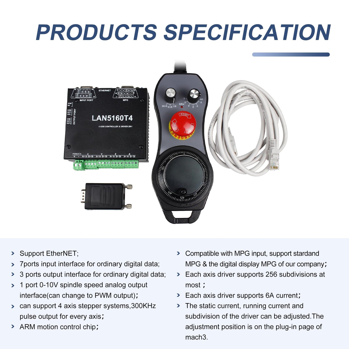 RATTMMOTOR 4-Axis Mach3 CNC Controller Kit, LAN5160T4 Stepper Motor Driver Ethernet with Electronic Handwheel MPG Pendant Emergency Stop Manual Pulse Generator for CNC Router/Lathe/Engraving Machine