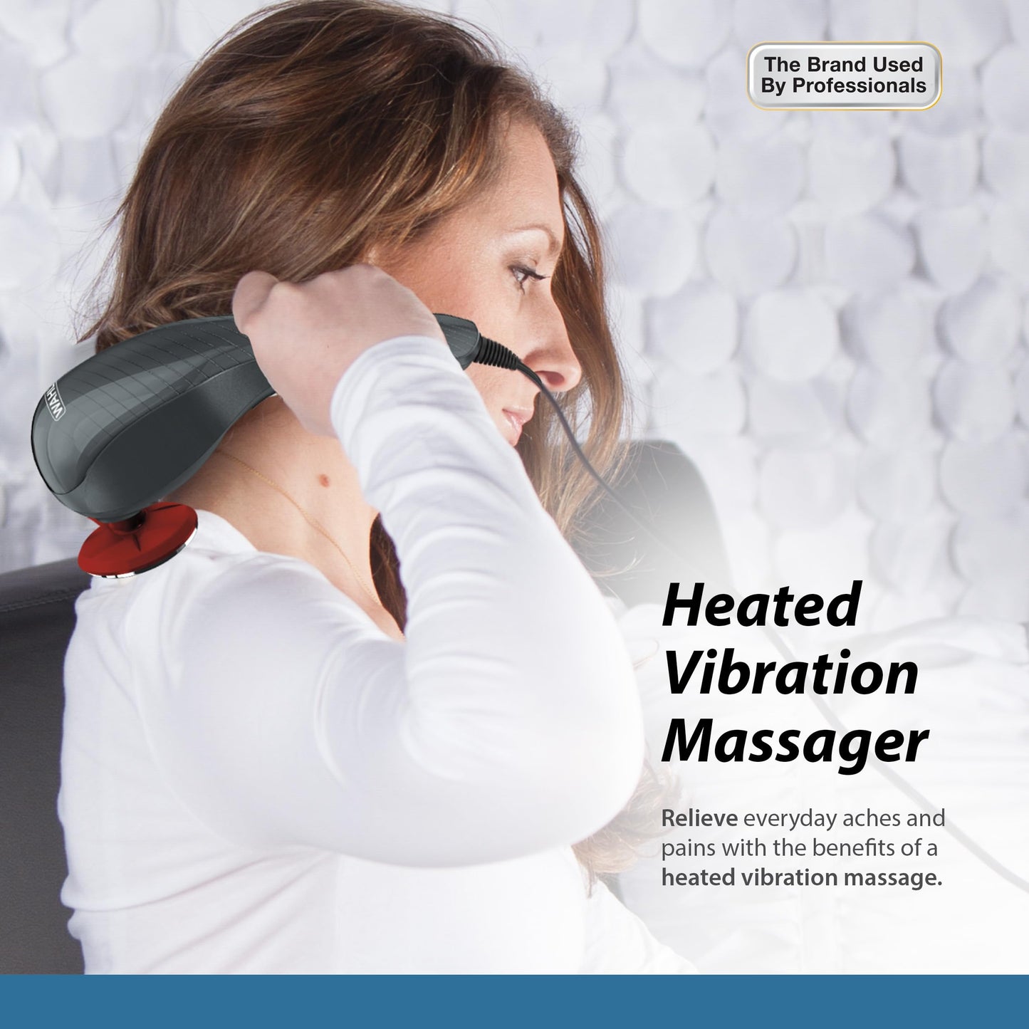 Wahl Heat Therapy Corded Vibratory Therapeutic Body Massager, Heated Handheld Massage Tool with Two Speeds, Relieve Neck, Shoulder, Muscle, Leg & Back Pain, Model 4196-1201