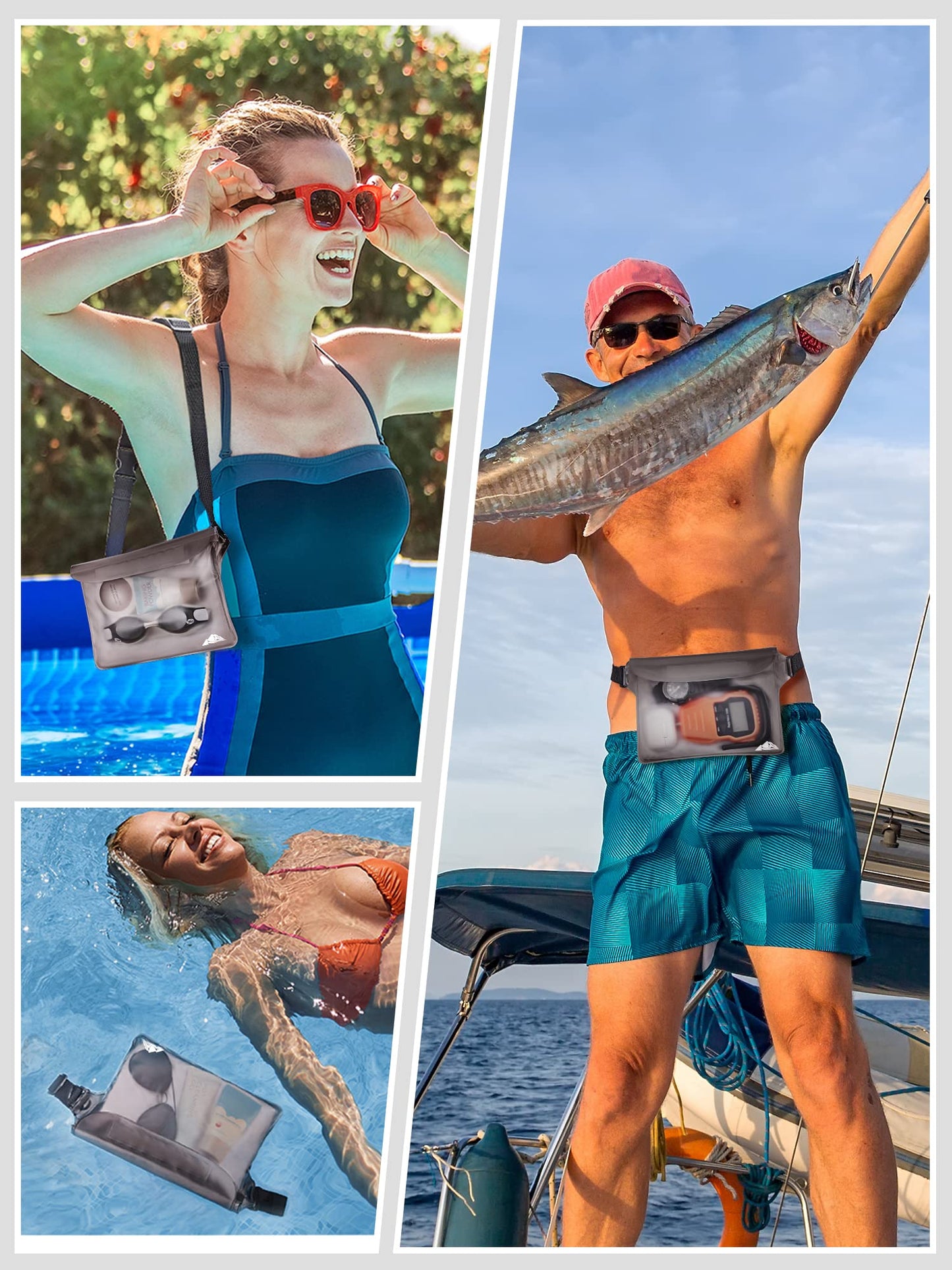 HEETA Waterproof Fanny Pack, Waterproof Pouch Dry Bag 2/3/4 Pack for Phone Passport Purse, Adjustable Waist Strap for Swimming Kayaking Boating Paddle Board Accessories Cruise Beach Camping Essentials