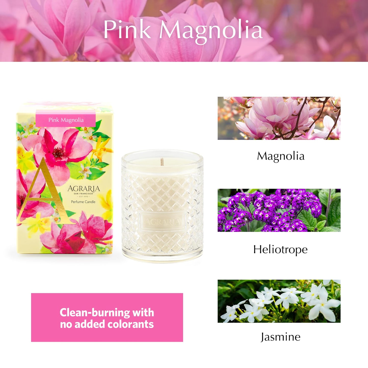 Agraria Pink Magnolia Scented Candle, 7 Oz, 40-50 Hours Flicker Time, Fresh Alluring Magnolia Home Decor, Warm Floral Luxury Candles for Home