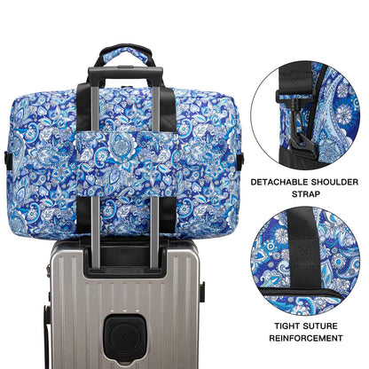 F.FETIVIN Weekender Bag Carry On Travel Duffle Bag Medium Overnight Bag for Women (Blue Paisley)