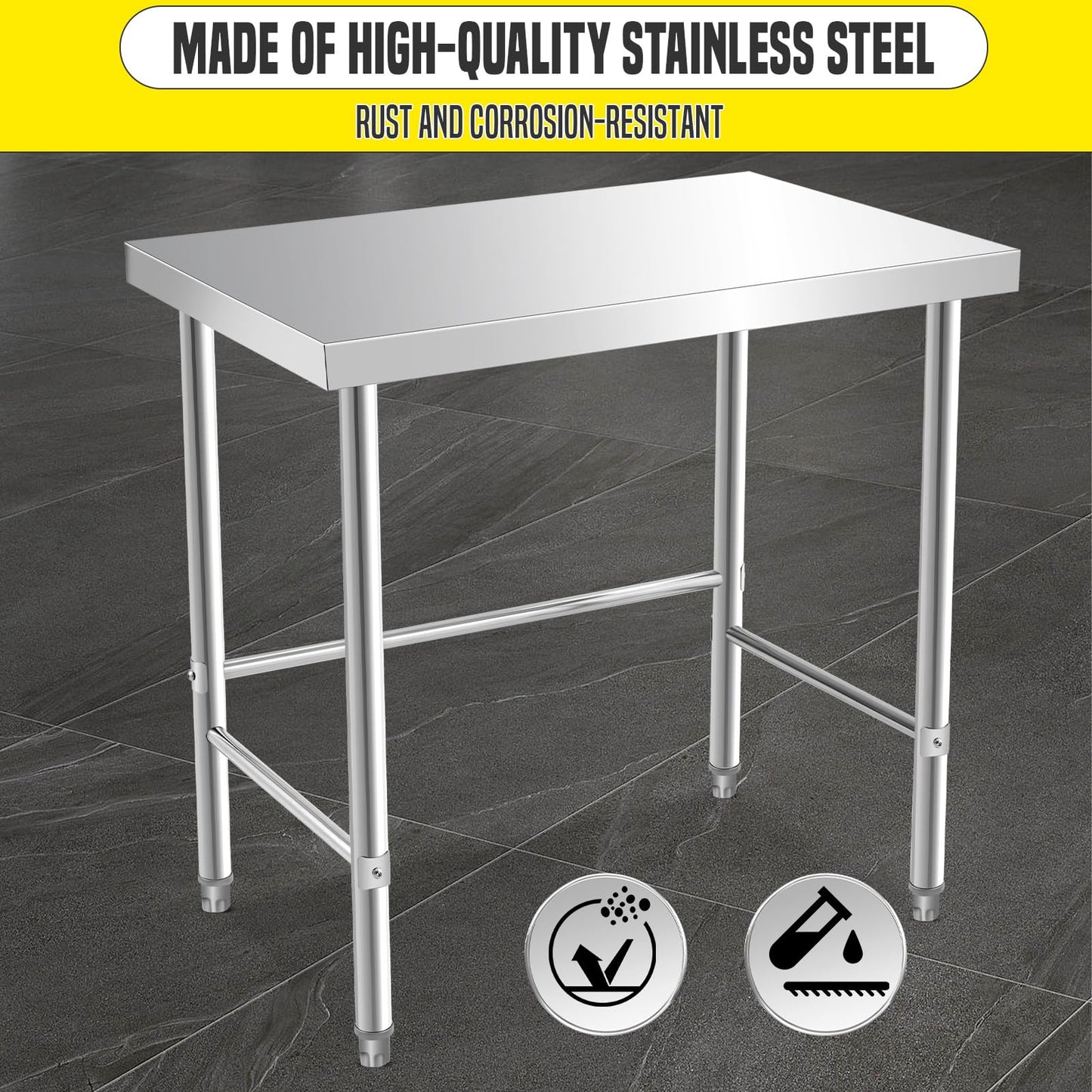 Garvee Stainless Steel Work Table 36x24 Inch with Wheels, Stainless Steel Kitchen Food Prep Commercial Utility Work Table,Silver