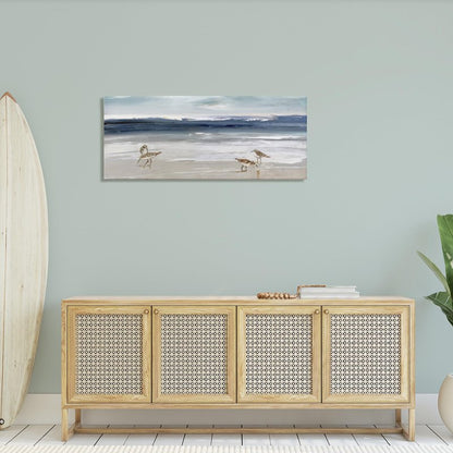 Stupell Industries 'Sandpipers Grazing Sea Shore', Canvas Art, 48 x 20 Inches, Easy to Hang and Sturdy, Made in USA, by Sally Swatland
