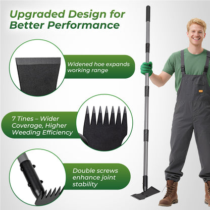 Walensee Garden Weeder Tool – Manual Weed Puller & Uprooting Weeding Tool with Weed Rake, Long Handle Grass Remover for Easy Weed Removal, Ideal Gardening Weeding Tool & Garden Hoe for Weeding