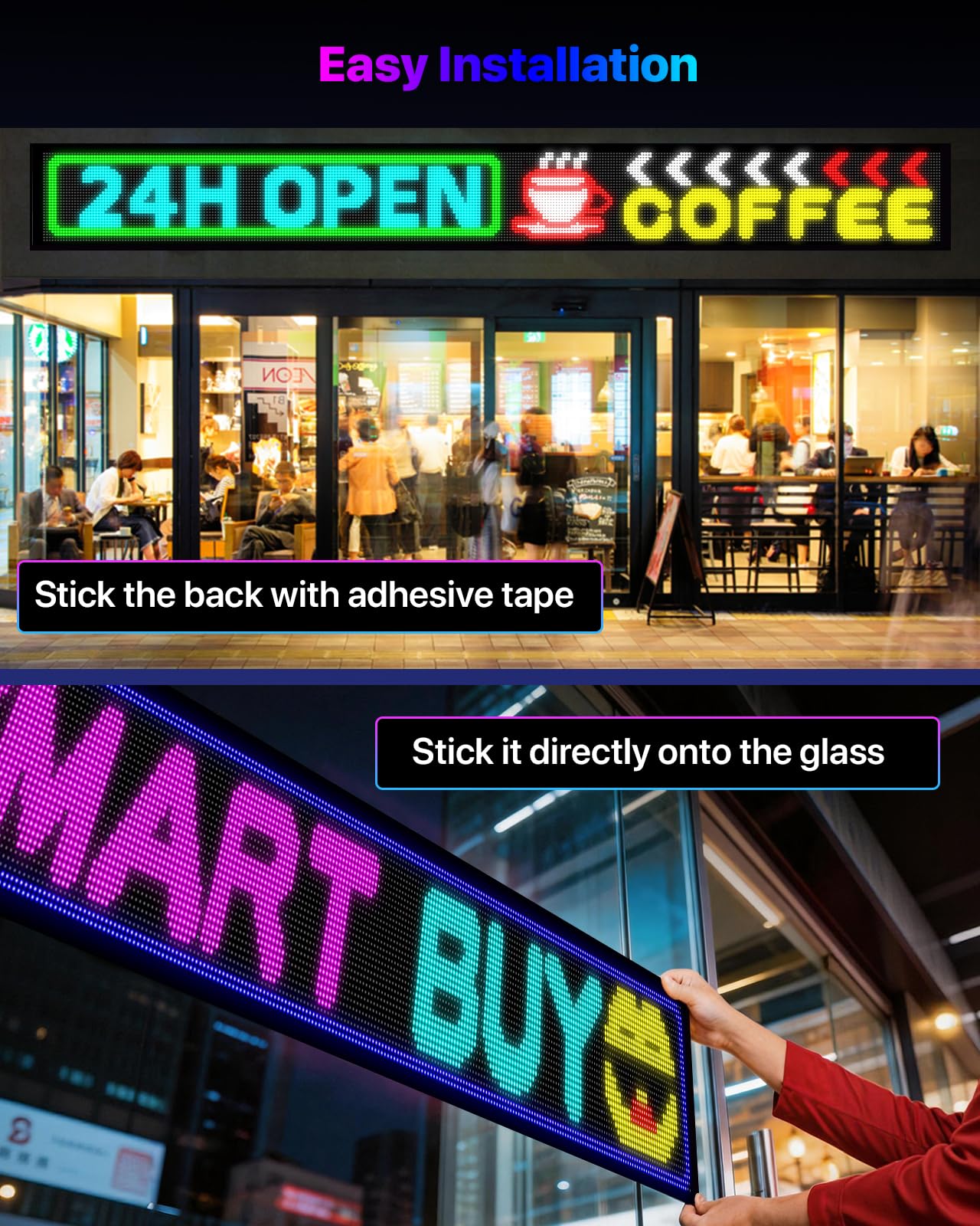 EZYEVY 39" x 11" Programmable LED Sign - Flexible Custom LED Sign for Storefront, Seamless Stick-on Dual-Row Scrolling Digtal Board with Text/Animations, Video Display, App & Remote Control, IP65 Waterproof