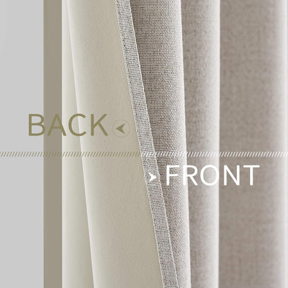 MIULEE 100% Blackout Linen Textured Curtains - Thermal Insulated Ivory Drapes for Bedroom | 52 x 72 Inch (2 Panels)